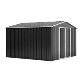 Outdoor Storage Shed 10x10 FT, Utility Metal Tool Storage with Lockable Doors and Updated Frame Structure, Large Metal Garden Shed for Backyard