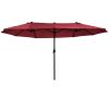 Outsunny Extra Large 15ft Patio Umbrella, Double-Sided Outdoor Umbrella with Crank Handle and Air Vents for Backyard, Deck, Pool, Market, Wine Red