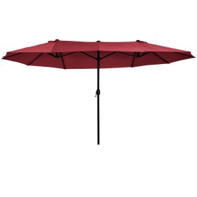 Outsunny Extra Large 15ft Patio Umbrella, Double-Sided Outdoor Umbrella with Crank Handle and Air Vents for Backyard, Deck, Pool, Market, Wine Red