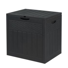 33gal Square Wood & Rattan Plastic Garden Storage Box Gray