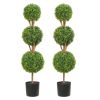 VEVOR Artificial Topiaries Boxwood Trees, 48 inch Tall (2 Pieces), 3 Ball-Shape Faux Topiaries Plant with Planters