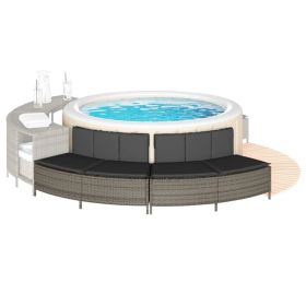 Hot Tub Benches with Cushions 2 pcs Gray Poly Rattan