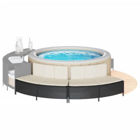 Hot Tub Benches with Cushions 2 pcs Black Poly Rattan