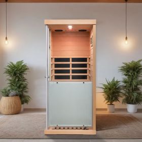 Large glass mini hemlock sauna with right door opening