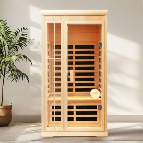 Deluxe version Plus One person Far infrared Hemlock Sauna room with LED colour lights