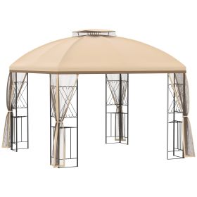 10' x 10' Patio Gazebo with Corner Shelves, Double Roof Outdoor Gazebo Canopy Shelter with Removable Mesh Netting, for Garden, Lawn, Backyard and Deck