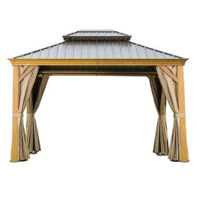 10'x12' Hardtop Gazebo, Wooden Coated Aluminum Frame Canopy with Galvanized Steel Double Roof