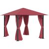 10' x 10' Patio Gazebo Aluminum Frame Outdoor Canopy Shelter with Sidewalls, Vented Roof for Garden, Lawn, Backyard, and Deck, Wine Red