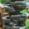 9x5x14" Indoor Gray Stone-Look Water Fountain, 7-tier Polyresin Cascading Rock Tabletop Fountain with LED Light