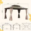 10'x12' Hardtop Gazebo, Permanent Outdoor Gazebo with Polycarbonate Double Roof, Aluminum Gazebo Pavilion with Curtain and Net for Garden, Patio