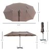 14ft Patio Umbrella Double-Sided Outdoor Market Extra Large Umbrella with Crank, Cross Base for Deck, Lawn, Backyard and Pool, Brown