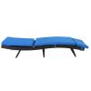 193*68*33cm S Shape Iron Frame Black Embossed Blue Cushion Woven Rattan Bed