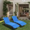 193*68*33cm S Shape Iron Frame Black Embossed Blue Cushion Woven Rattan Bed