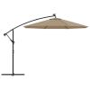 Cantilever Garden Parasol with LED Lights and Steel Pole 118.1" Taupe