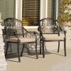 Set of 2 Cast Aluminum Patio Dining Chairs with Cushions, Stackable Outdoor Bistro Chairs for Balcony Backyard Garden Deck, Antique Bronze