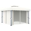 Gazebo with Curtain 9.8'x9.8' Cream White Aluminum