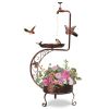 36 inch Bird Baths for Outdoors, Vintage Metal Garden Bird Bath with Solar Lamp and Flower Planter Pedestal Standing Bird Feeder, Bronze