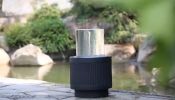 20x20x19.5" Heavy Cement Round Black Ribbed Outdoor Water Fountain with Light (Color Change)