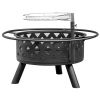 30in Outdoor Metal Fire Pit with Cooking Grates Black