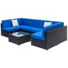 Fully Equipped Weaving Rattan Sofa Set with 2pcs Middle Sofas & 4pcs Single Sofas & 1 pc Coffee Table Black Embossed - Woven Rattan