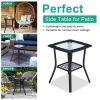 Outdoor Wicker Side Table, Rattan End Table with Glass Top, Patio Coffee Bistro Table for Indoor Garden Porch Balcony, Black