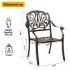 Set of 2 Cast Aluminum Patio Dining Chairs, Stackable Outdoor Bistro Chairs with Armrests for Balcony Backyard Garden Deck