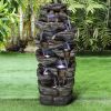 47.2inches Rock Outdoor Water Fountain with Led Lights for Patio, Yard, Deck, Garden Decor