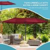 Outsunny Extra Large 15ft Patio Umbrella, Double-Sided Outdoor Umbrella with Crank Handle and Air Vents for Backyard, Deck, Pool, Market, Wine Red