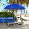 Outsunny 5.7' Portable Beach Umbrella with Tilt, Adjustable Height, 2 Cup Holders & Hooks, UV 40+ Ruffled Outdoor Umbrella with Vented Canopy, Blue