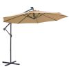 10 FT Solar LED Patio Outdoor Umbrella Hanging Cantilever Umbrella Offset Umbrella Easy Open Adustment with 32 LED Lights -taupe