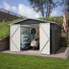 Outdoor Storage Shed 10x10 FT, Utility Metal Tool Storage with Lockable Doors and Updated Frame Structure, Large Metal Garden Shed for Backyard