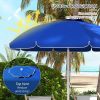 Outsunny 5.7' Portable Beach Umbrella with Tilt, Adjustable Height, 2 Cup Holders & Hooks, UV 40+ Ruffled Outdoor Umbrella with Vented Canopy, Blue