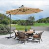 10 FT Solar LED Patio Outdoor Umbrella Hanging Cantilever Umbrella Offset Umbrella Easy Open Adustment with 32 LED Lights