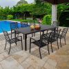 MEOOEM Patio Dining Table Extendable Dining Table 47"- 79" Adjustable Indoor Outdoor Furniture Rectangle Table for 4-8 Person Outdoor Metal Steel Back