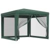 Party Tent with 4 Mesh Sidewalls Green 9.8'x9.8' HDPE