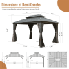 10' X 12' Hardtop Gazebo, Aluminum Metal Gazebo with Galvanized Steel Double Roof Canopy, Curtain and Netting, Permanent Gazebo Pavilion for Patio