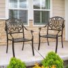 Set of 2 Cast Aluminum Patio Dining Chairs, Stackable Outdoor Bistro Chairs with Armrests for Balcony Backyard Garden Deck