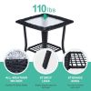 Outdoor Wicker Side Table, Rattan End Table with Glass Top, Patio Coffee Bistro Table for Indoor Garden Porch Balcony, Black