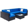 Fully Equipped Weaving Rattan Sofa Set with 2pcs Middle Sofas & 4pcs Single Sofas & 1 pc Coffee Table Black Embossed - Woven Rattan