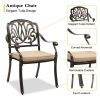 Set of 2 Cast Aluminum Patio Dining Chairs with Cushions, Stackable Outdoor Bistro Chairs for Balcony Backyard Garden Deck, Antique Bronze