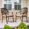 Set of 2 Cast Aluminum Patio Dining Chairs with Cushions, Stackable Outdoor Bistro Chairs for Balcony Backyard Garden Deck, Antique Bronze