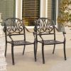 Set of 2 Cast Aluminum Patio Dining Chairs, Stackable Outdoor Bistro Chairs with Armrests for Balcony Backyard Garden Deck