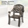 Set of 2 Cast Aluminum Patio Dining Chairs, Stackable Outdoor Bistro Chairs with Armrests for Balcony Backyard Garden Deck