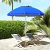 Outsunny 5.7' Portable Beach Umbrella with Tilt, Adjustable Height, 2 Cup Holders & Hooks, UV 40+ Ruffled Outdoor Umbrella with Vented Canopy, Blue