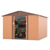 9.1' x 10.5' Outdoor Metal Storage Shed, Garden Tool Shed Storage House with Double Sliding Doors and 4 Vents for Backyard, Patio, Lawn, coffee