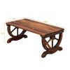 2-Person Rustic Garden Bench, Outdoor Wagon Wheel Porch Bench for Backyard Patio Garden, Brown