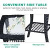 Outdoor Wicker Side Table, Rattan End Table with Glass Top, Patio Coffee Bistro Table for Indoor Garden Porch Balcony, Black