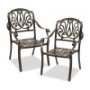 Set of 2 Cast Aluminum Patio Dining Chairs, Stackable Outdoor Bistro Chairs with Armrests for Balcony Backyard Garden Deck