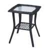 Outdoor Wicker Side Table, Rattan End Table with Glass Top, Patio Coffee Bistro Table for Indoor Garden Porch Balcony, Black