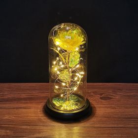 2023 LED Enchanted Galaxy Rose Eternal Rose Forever Rose In Glass Valentines Day Gift for Girlfriend Christmas Wedding Birthday (Ships From: CN, Color: Yellow - Warm light)